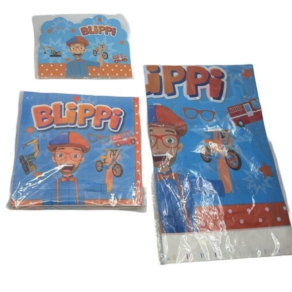 Blippi Party Decor Set:‎ Cups, Tablecloth, Napkins, Spoons, Invitations & Bags - Picture 4 of 6